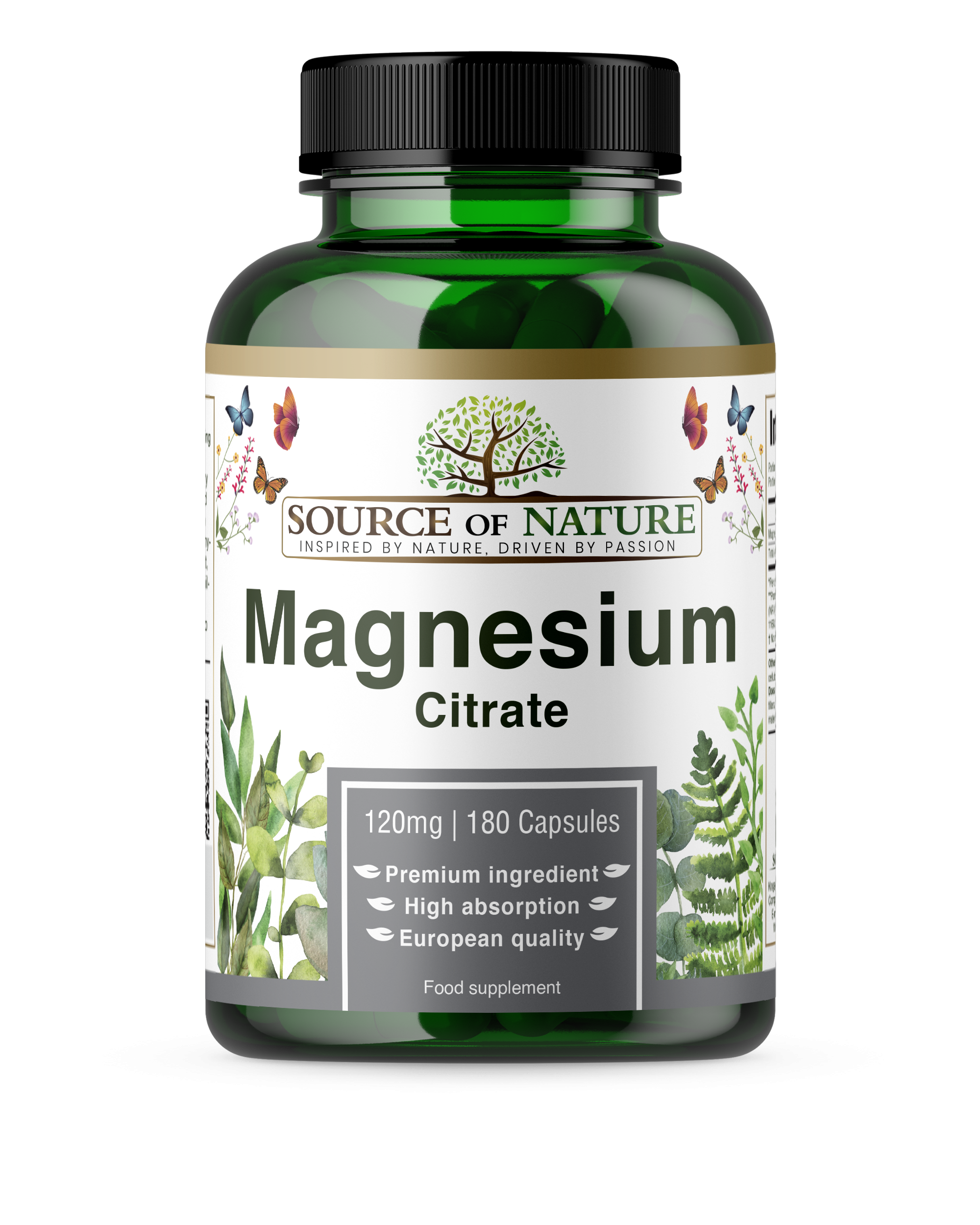 Magnesium Citrate 750mg | 180 Capsules | 3-Month Supply - Source of Nature